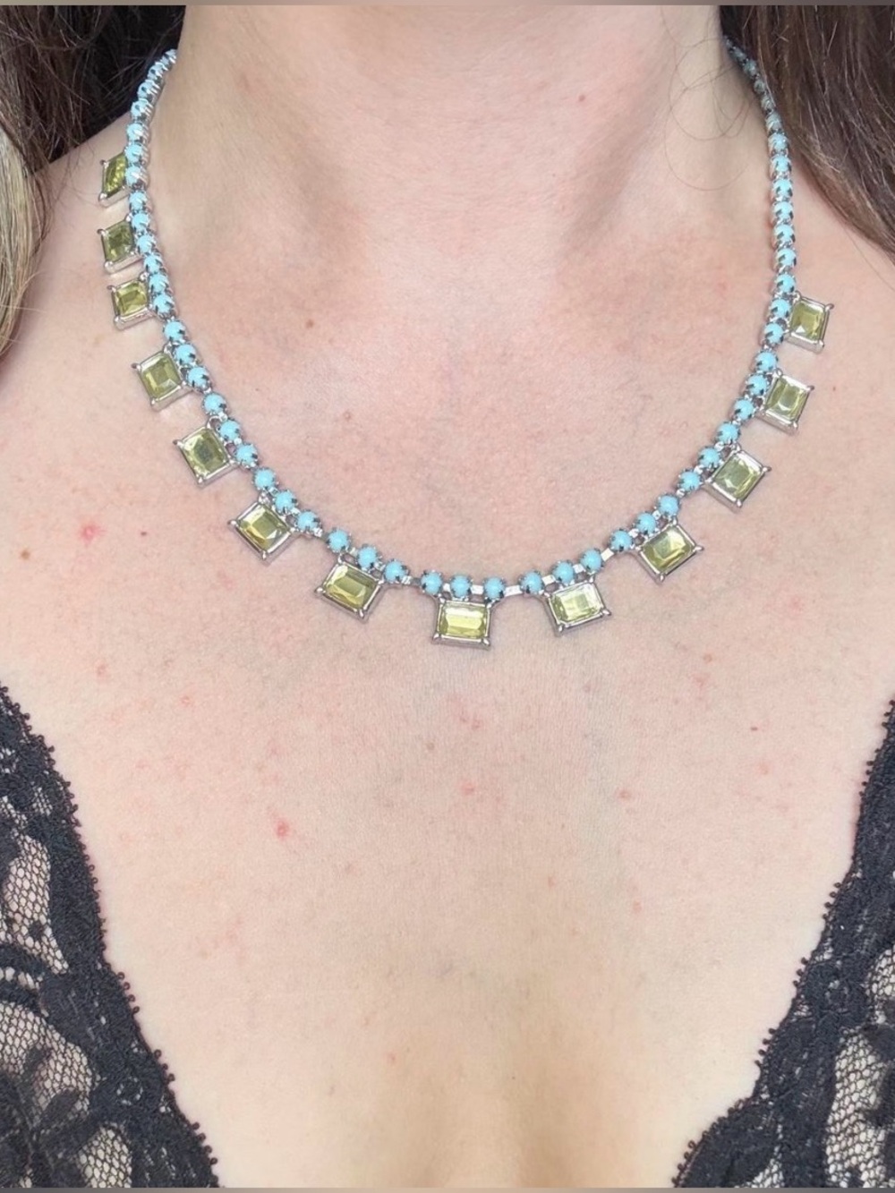 Y2K Lia Sophia Damsel Light Blue and Yellow Statement Necklace